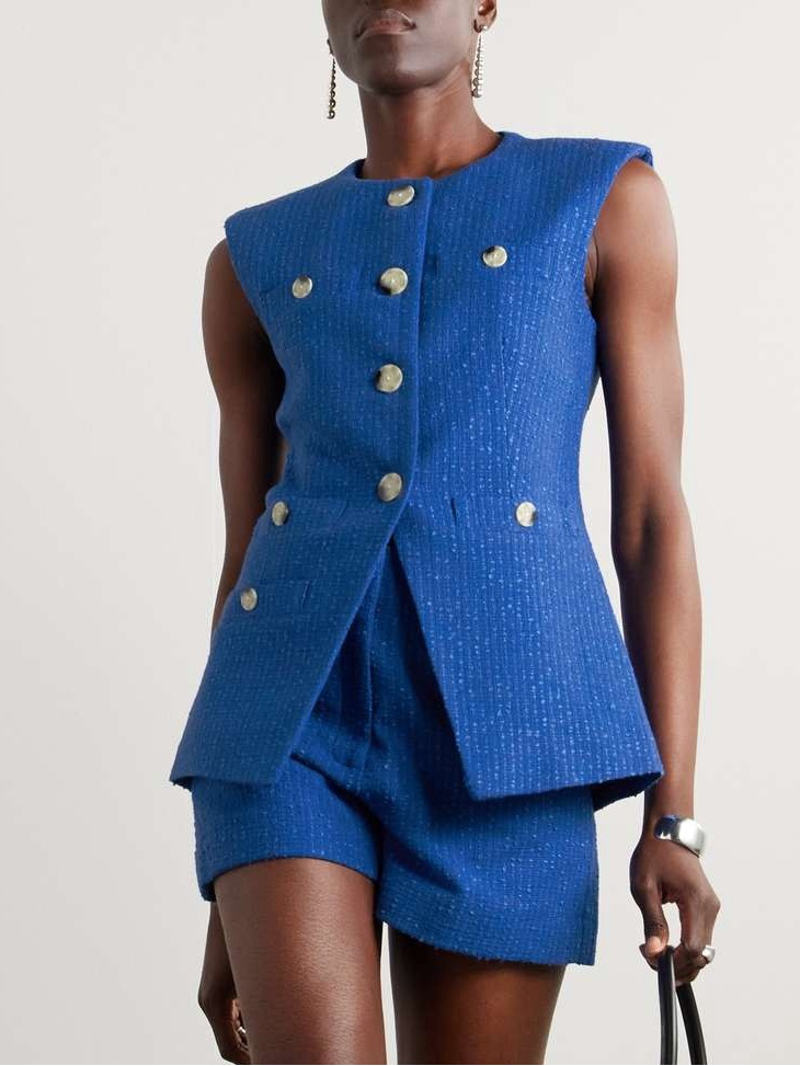 Veronica Beard Tamara Cotton Blend Boucl-Tweed Vest Size 6 Cobalt Blue